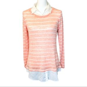 NWT KC Khaki & Co Sweater Blouse Size Small Coral and Ivory Light Stripes
